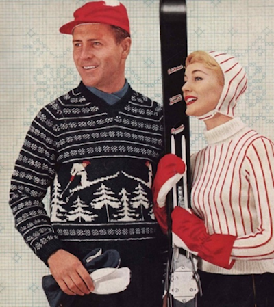 1950s wool cable knit jumpers ski fashion
