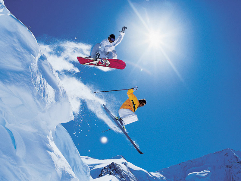 Skier and Snowboarder